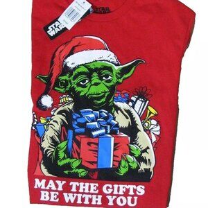 Star Wars Yoda Red Christmas May the Gifts be with You T-shirt S Unisex NEW NWT